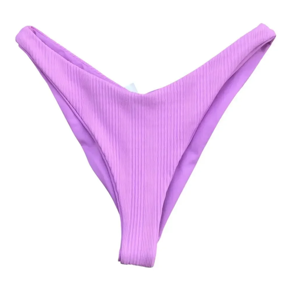 L Space Monica Wise Cabana Pink Ribbed Bikini Bottom Women's Size Medium NWT